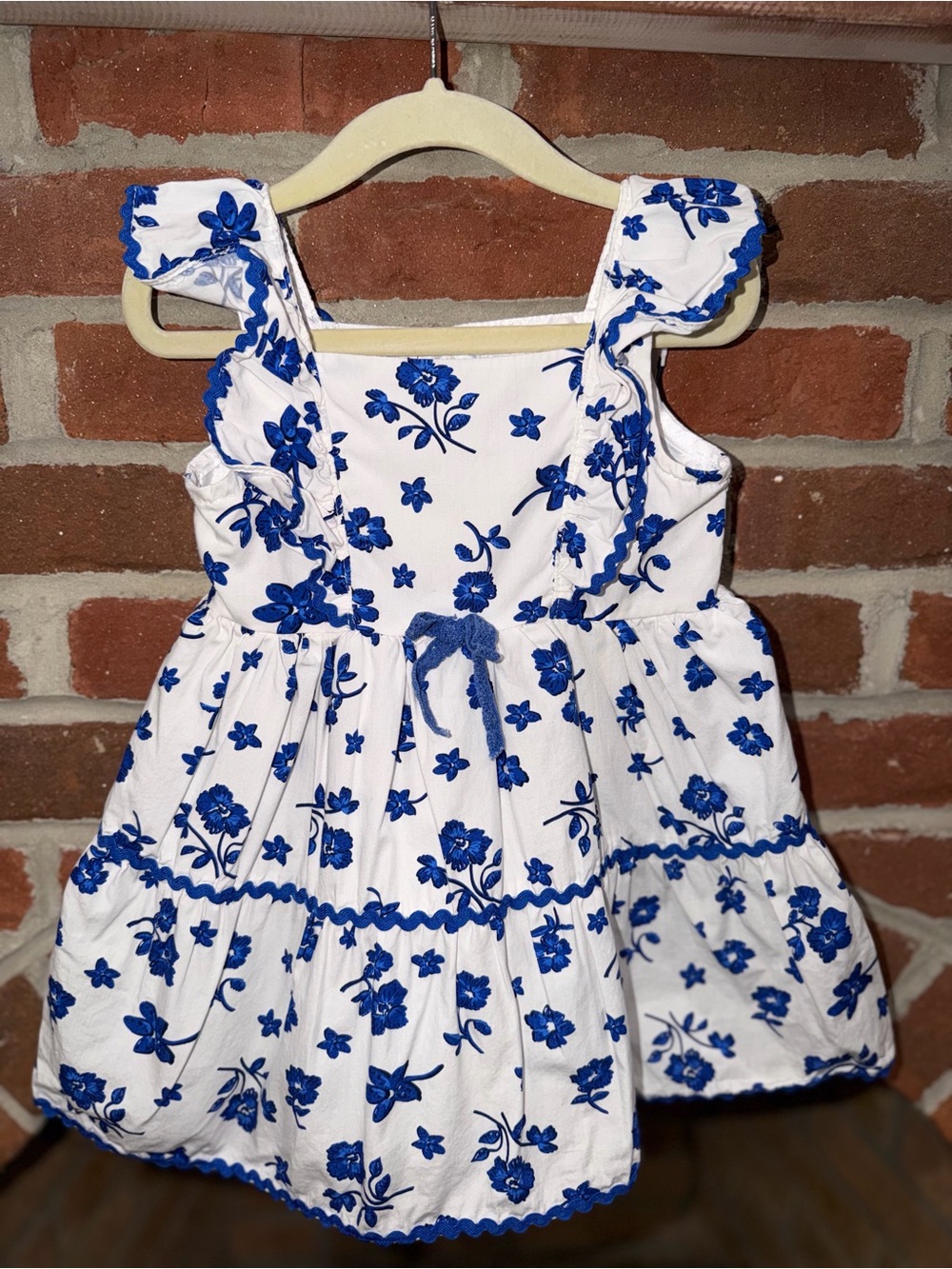 Blueberi Boulevard White Dress with Blue Floral Embroidery